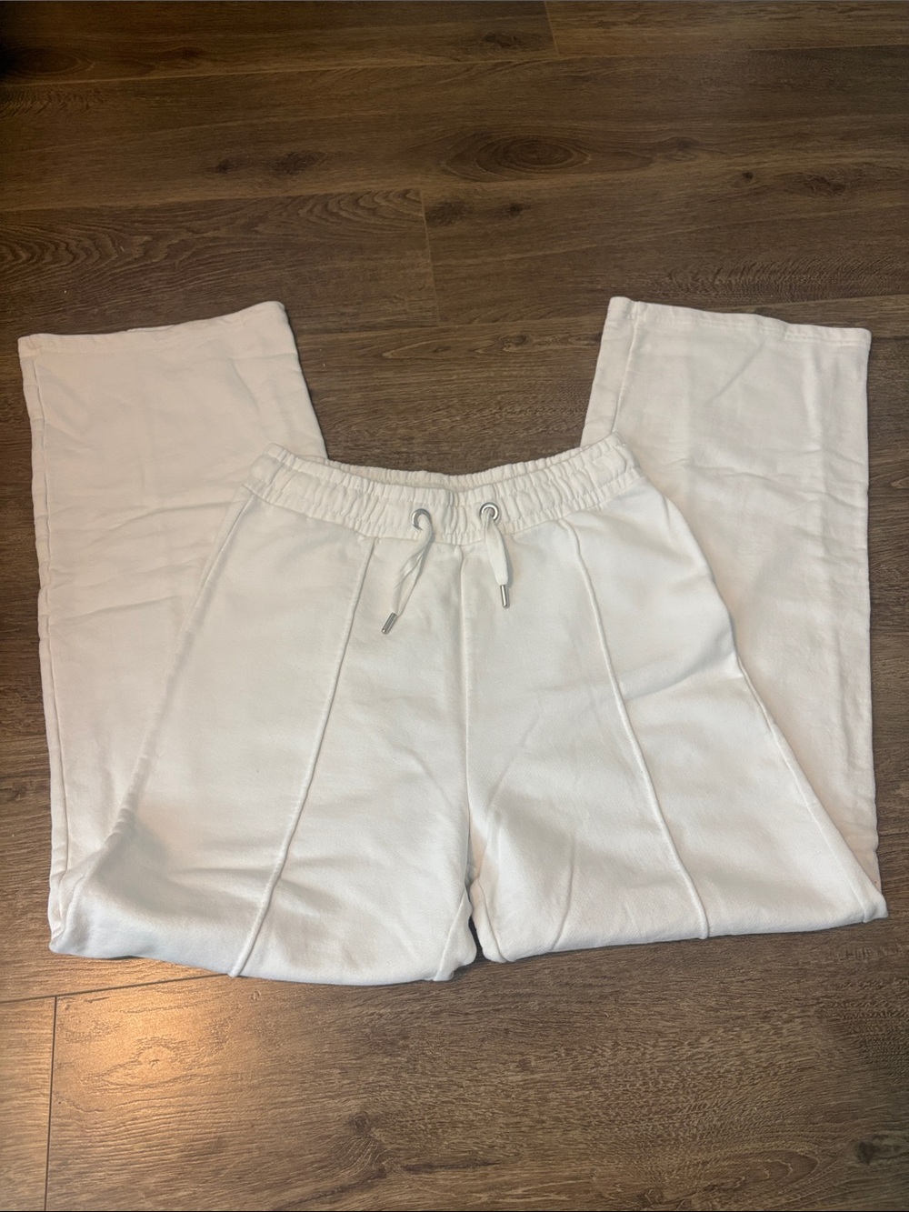 White Wide Leg Drawstring Sweatpants